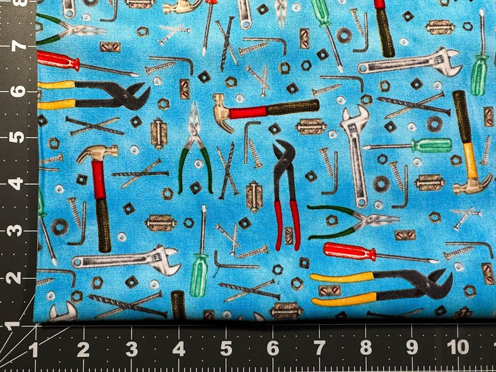 Man Cave Tool fabric 9651 Wrench and Hammer fabric - Mary Jo Fabrics