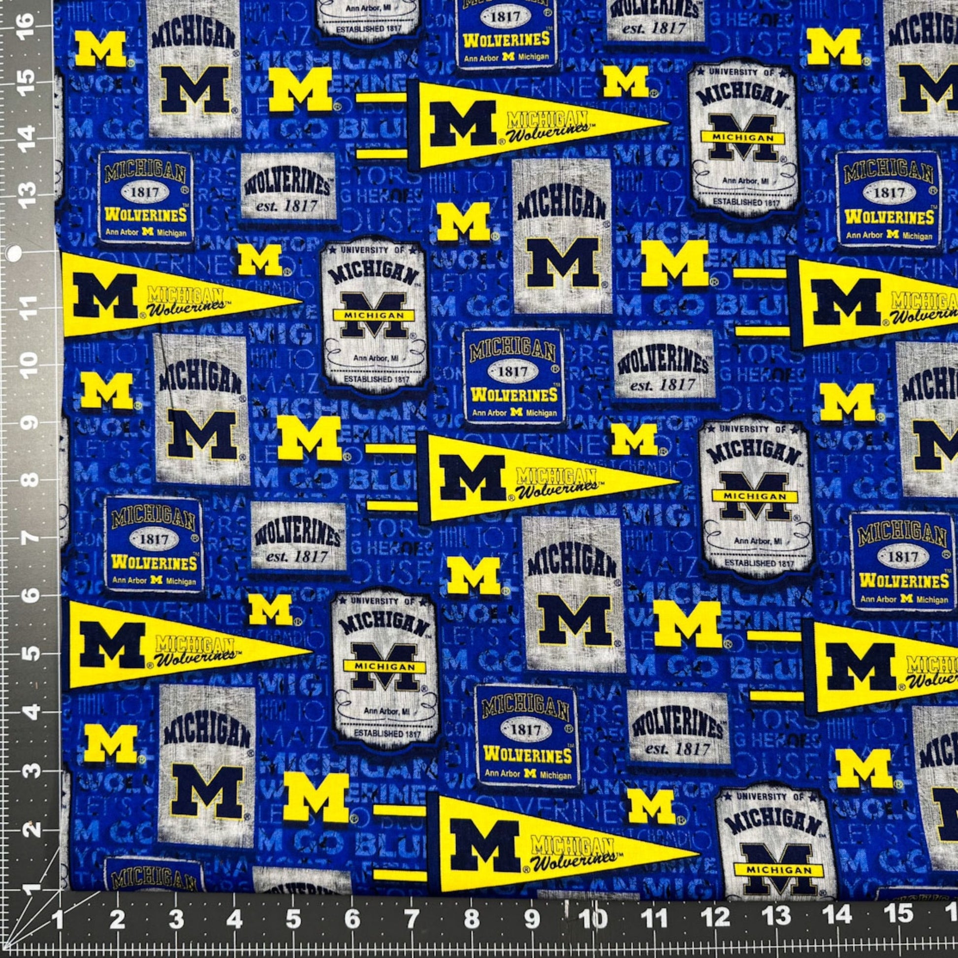 MI University of Michigan Fabric MCHG - 1267 Pennant Wolverines Fabric - Mary Jo Fabrics