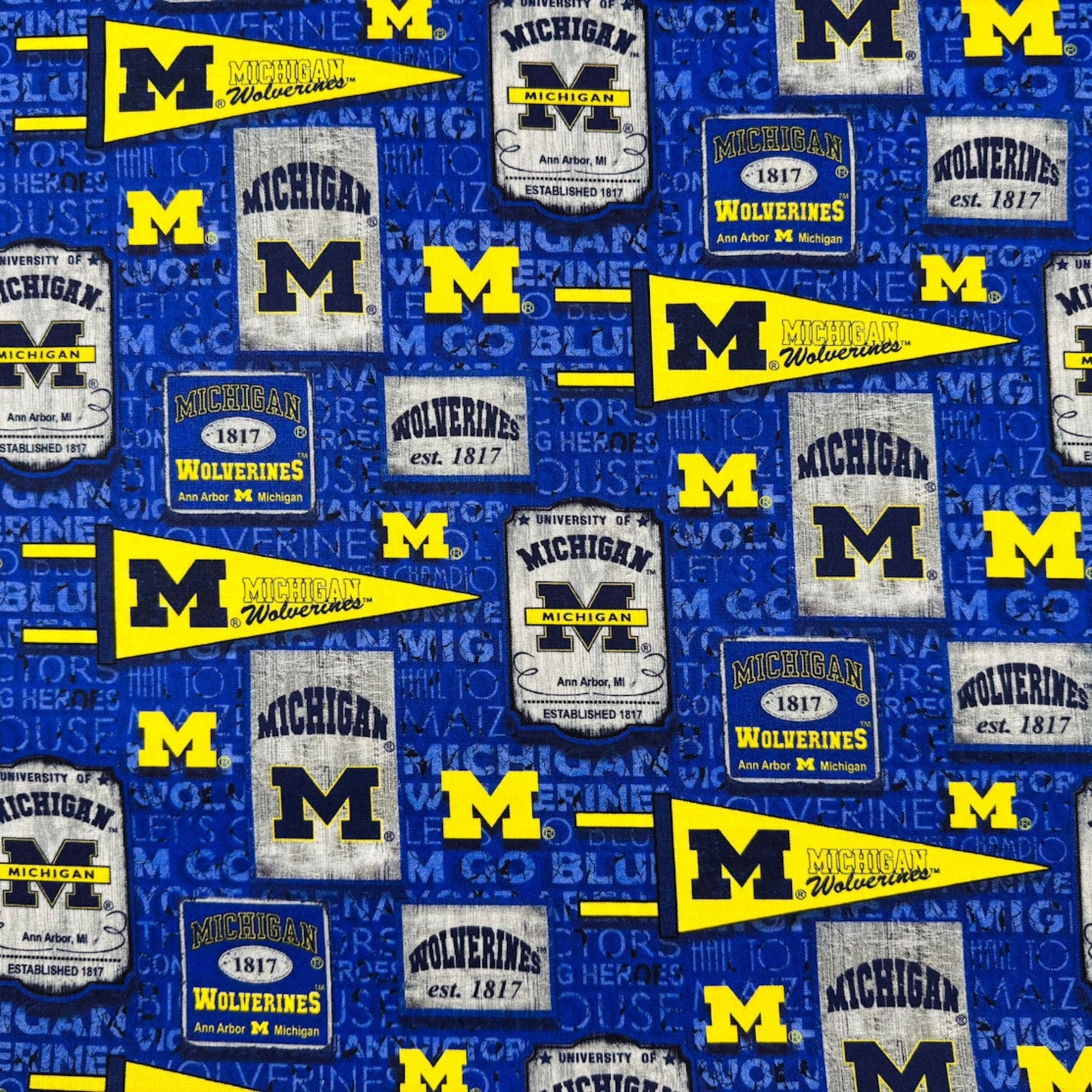 MI University of Michigan Fabric MCHG - 1267 Pennant Wolverines Fabric - Mary Jo Fabrics