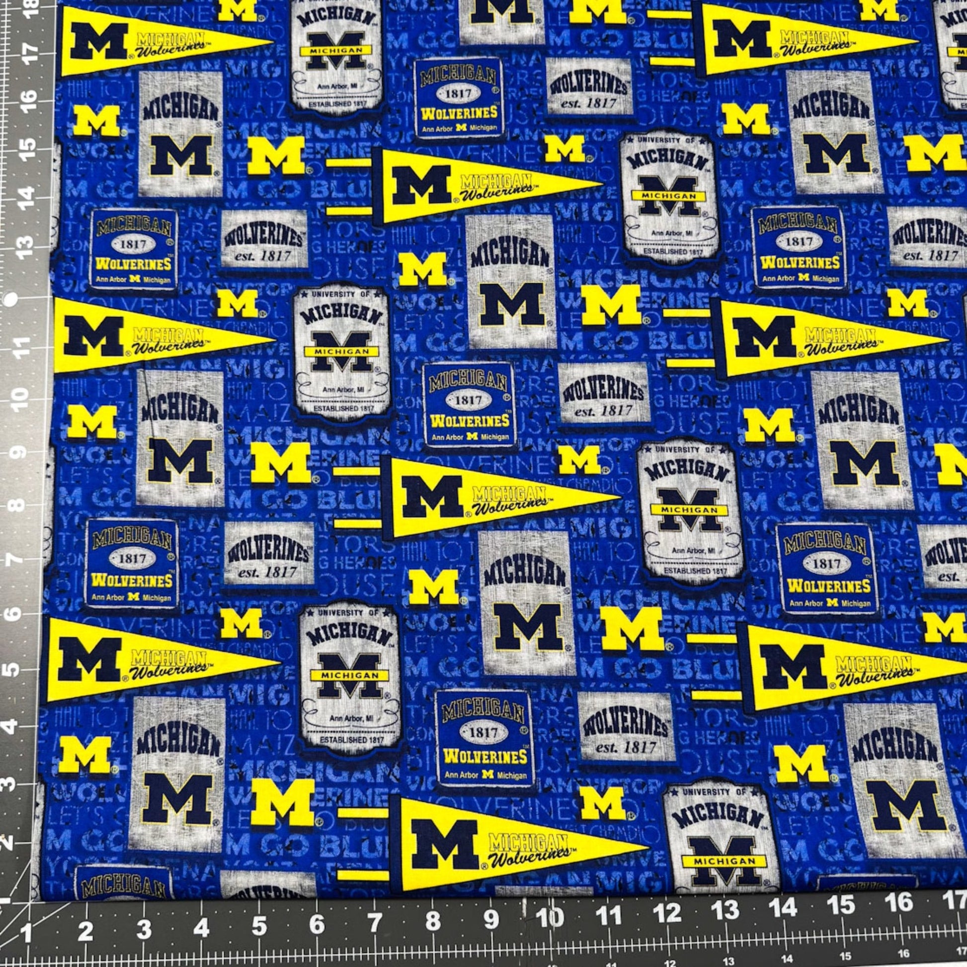 Michigan Cotton Fabric MCHG - 1267 Pennant Wolverines Fabric - Mary Jo Fabrics