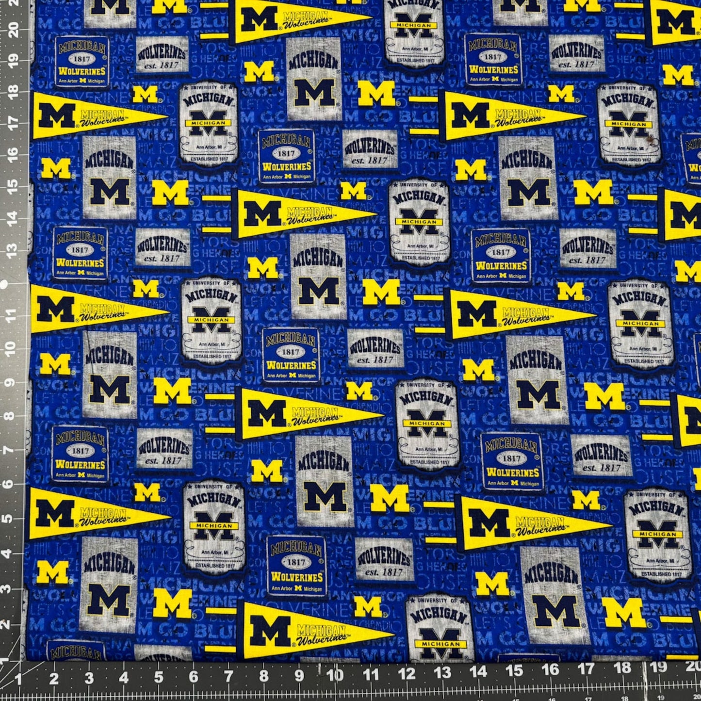 MI University of Michigan Fabric MCHG - 1267 Pennant Wolverines Fabric - Mary Jo Fabrics