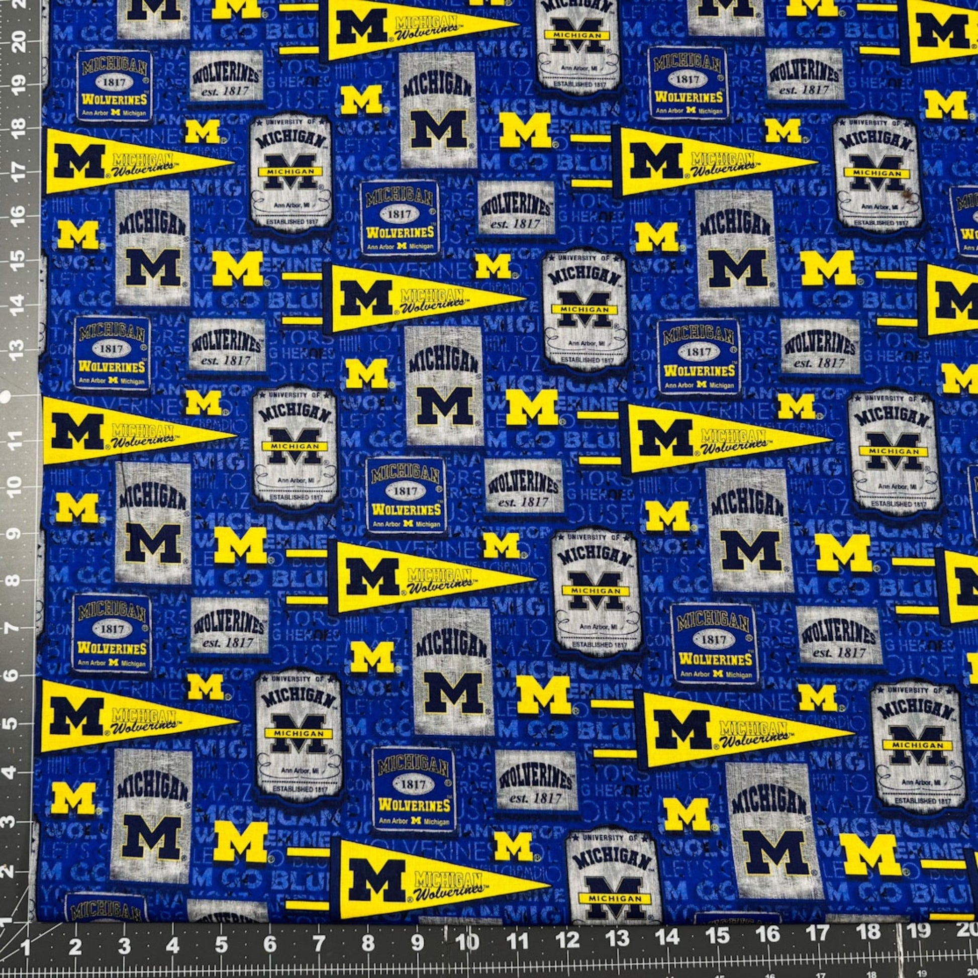 MI University of Michigan Fabric MCHG - 1267 Pennant Wolverines Fabric - Mary Jo Fabrics