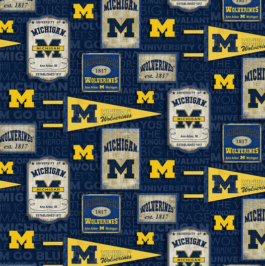 MI University of Michigan Fabric MCHG - 1267 Pennant Wolverines Fabric - Mary Jo Fabrics
