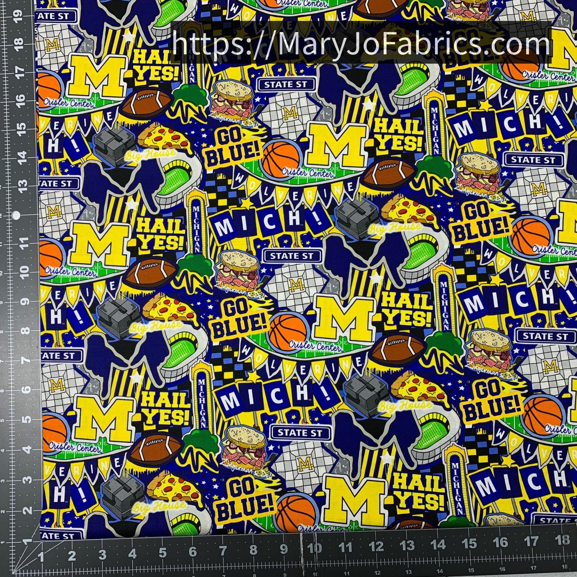 MI University of Michigan fabric MCHG2001 Wolverines Doodle - Mary Jo Fabrics