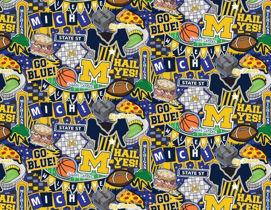 MI University of Michigan fabric MCHG2001 Wolverines Doodle - Mary Jo Fabrics