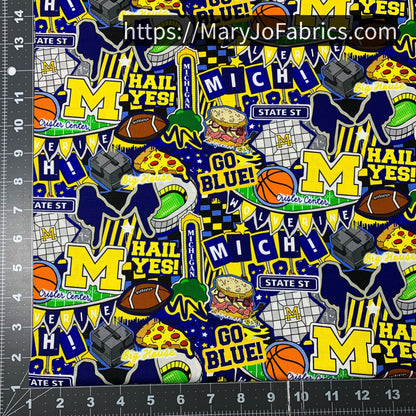 MI University of Michigan fabric MCHG2001 Wolverines Doodle - Mary Jo Fabrics