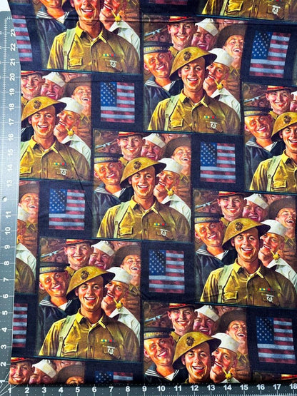 Military soldier faces USA Patriotic fabric Normal Rockwell - Mary Jo Fabrics