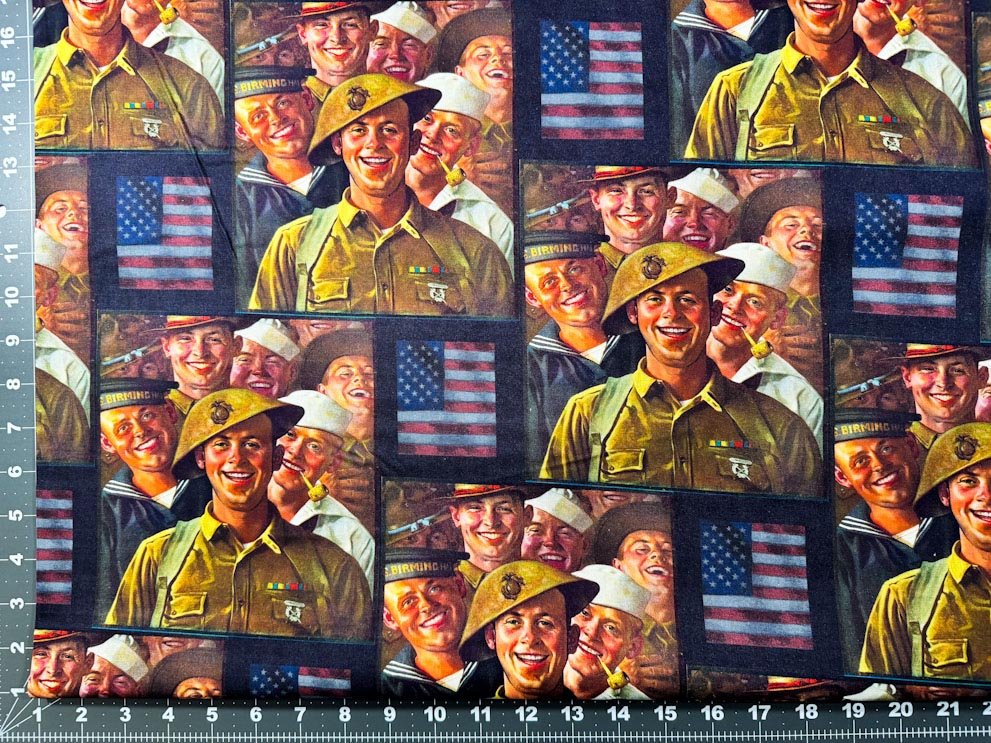 Military soldier faces USA Patriotic fabric Normal Rockwell - Mary Jo Fabrics