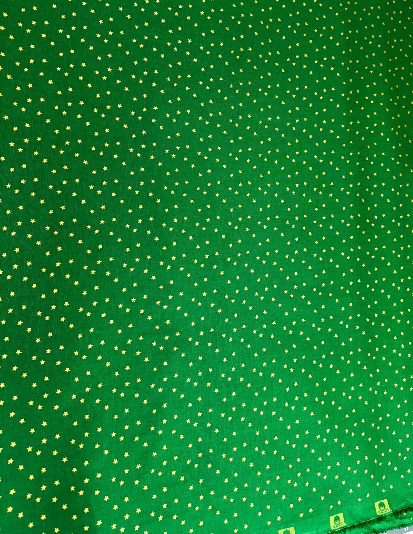 Mini Metallic Gold Star on Green fabric - Mary Jo Fabrics