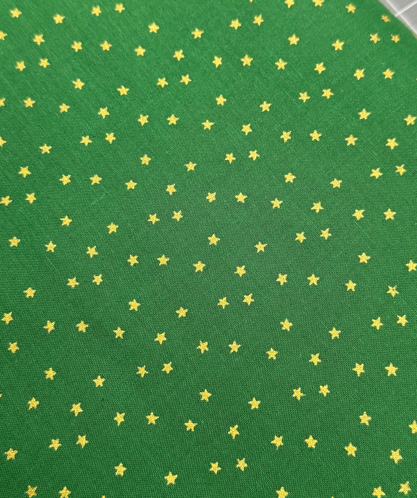 Mini Metallic Gold Star on Green fabric - Mary Jo Fabrics