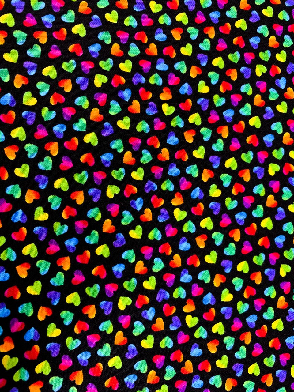 Mini Rainbow hearts fabric C8496 Black - Mary Jo Fabrics