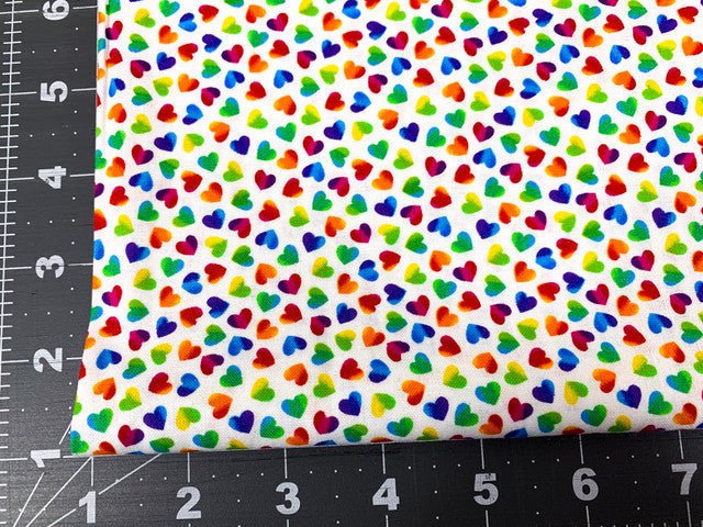 Mini Rainbow hearts fabric C8496 White - Mary Jo Fabrics