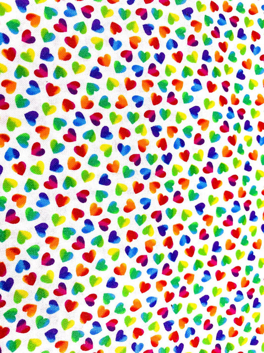 Mini Rainbow hearts fabric C8496 White - Mary Jo Fabrics