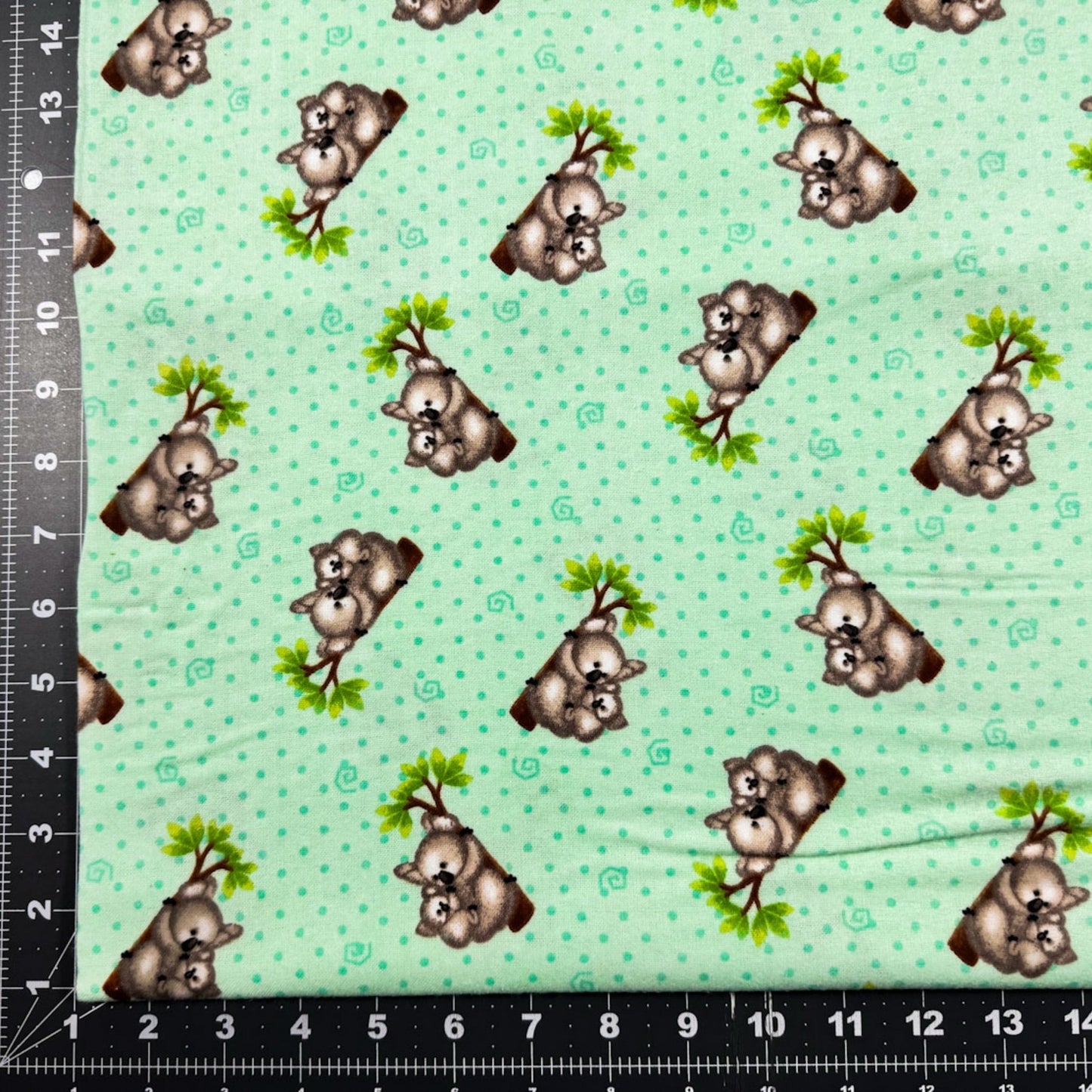 Mint Green Koala Bears FLANNEL N1056 Bear cotton FLANNEL - Mary Jo Fabrics