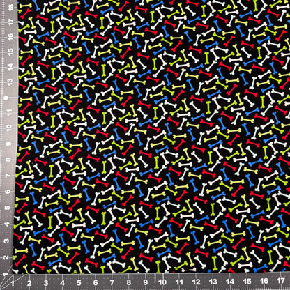 Multi Color Dog Bone FLANNEL Fabric 14706 Bones on Black - Mary Jo Fabrics