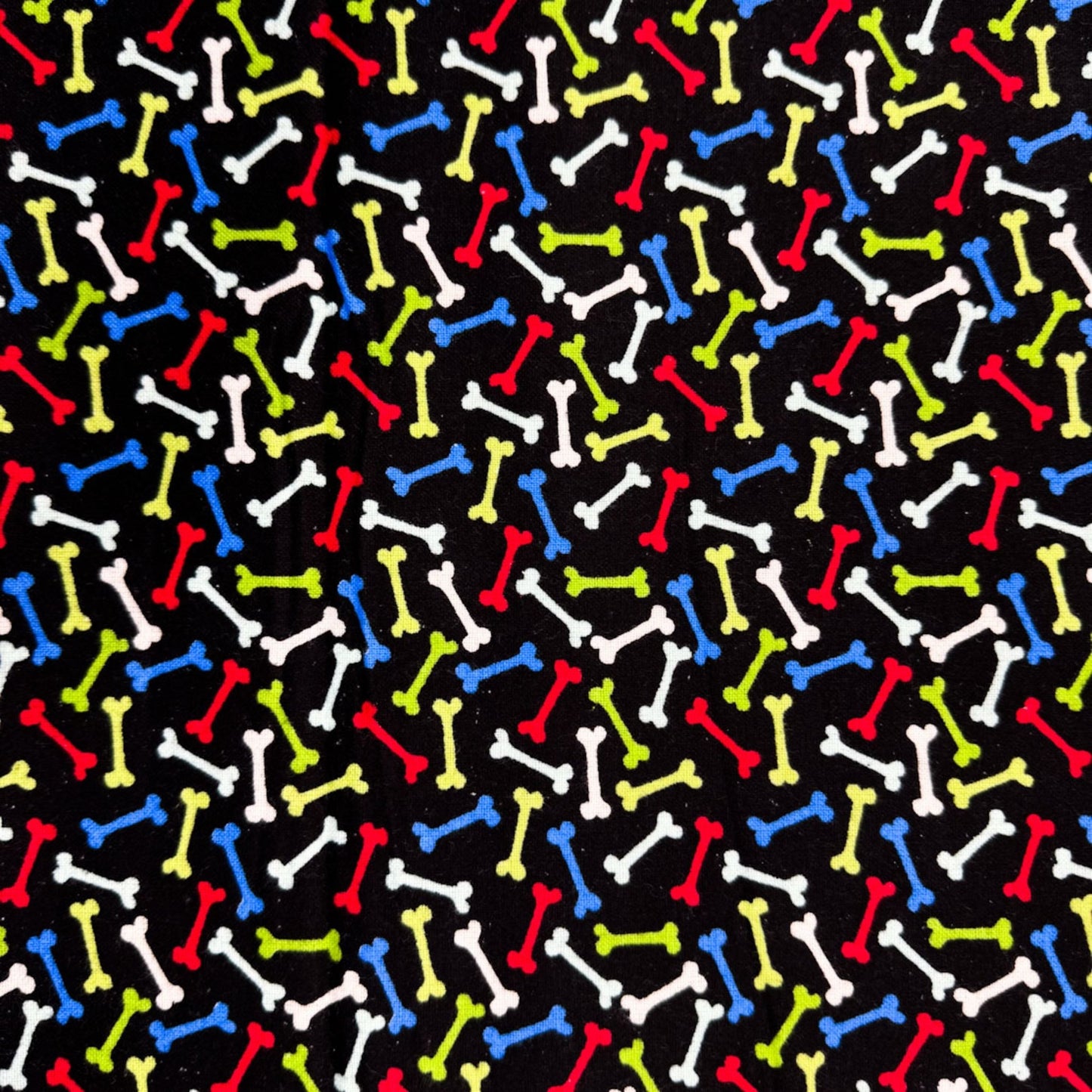 Multi Color Dog Bone FLANNEL Fabric 14706 Bones on Black - Mary Jo Fabrics