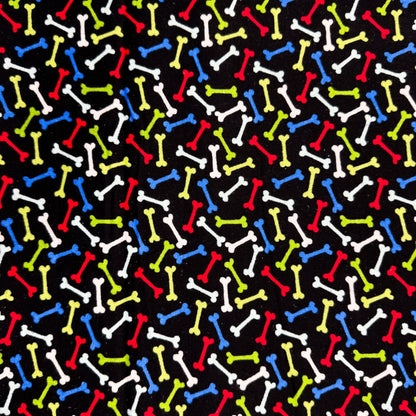 Multi Color Dog Bone FLANNEL Fabric 14706 Bones on Black - Mary Jo Fabrics