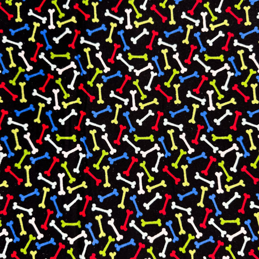 Multi Color Dog Bone FLANNEL Fabric 14706 Bones on Black - Mary Jo Fabrics