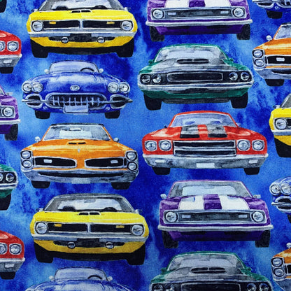 Muscle Car Fabric 24174 Road Runners Blue - Mary Jo Fabrics