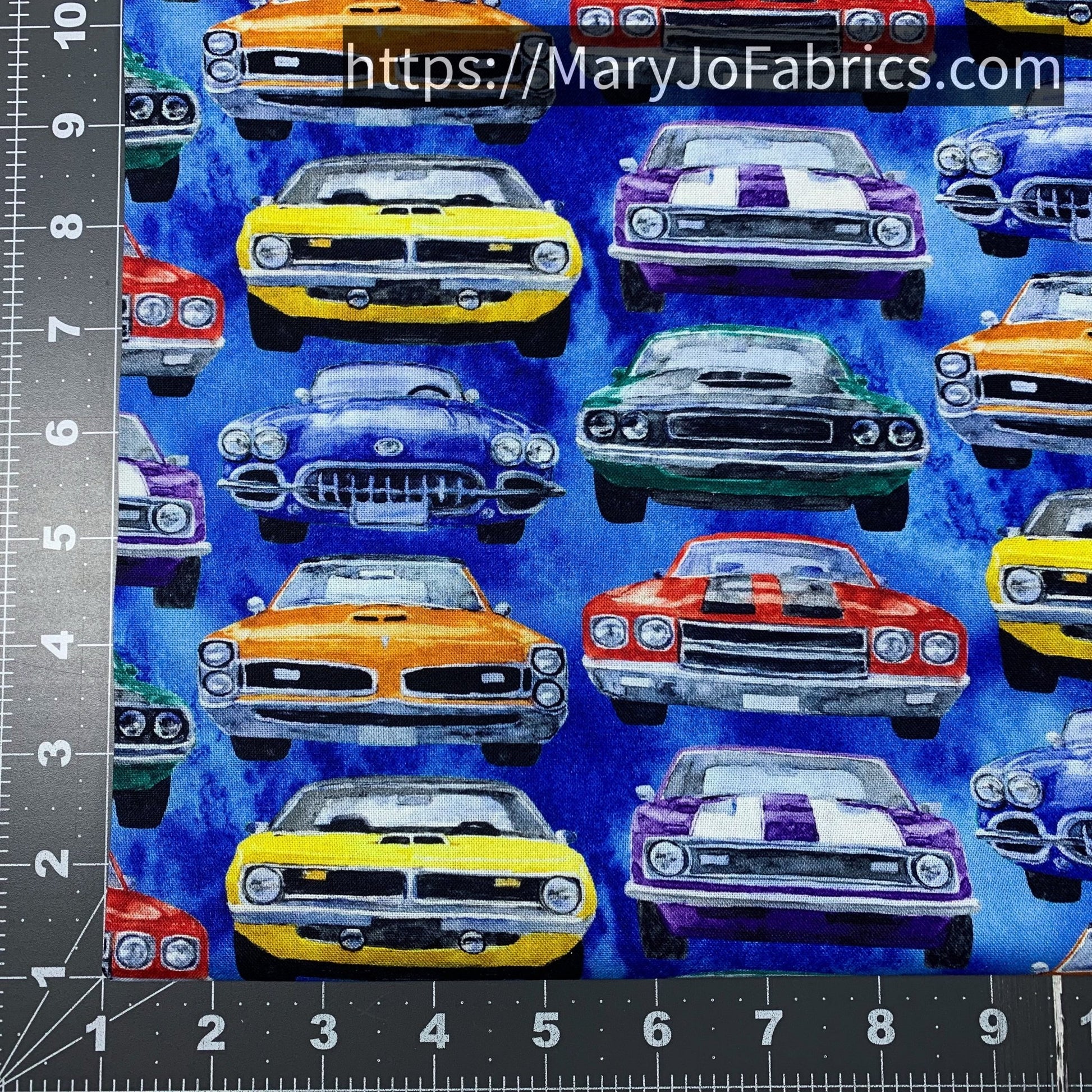 Muscle Car Fabric 24174 Road Runners Blue - Mary Jo Fabrics