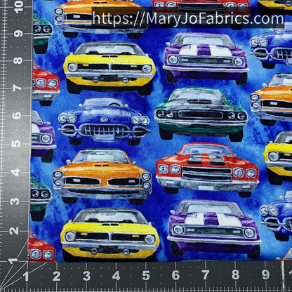 Muscle Car Fabric 24174 Road Runners Blue - Mary Jo Fabrics