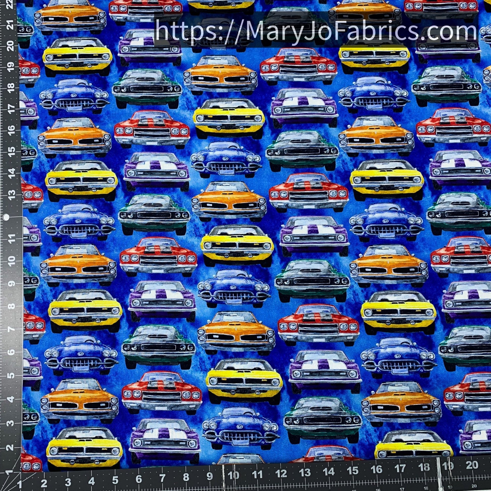 Muscle Car Fabric 24174 Road Runners Blue - Mary Jo Fabrics