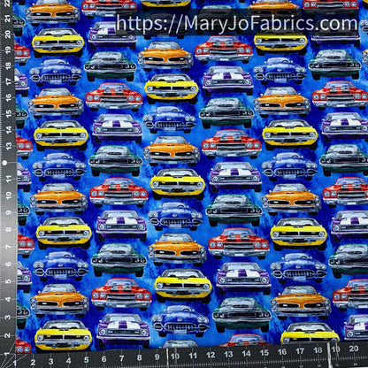 Muscle Car Fabric 24174 Road Runners Blue - Mary Jo Fabrics