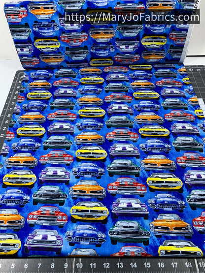 Muscle Car Fabric 24174 Road Runners Blue - Mary Jo Fabrics