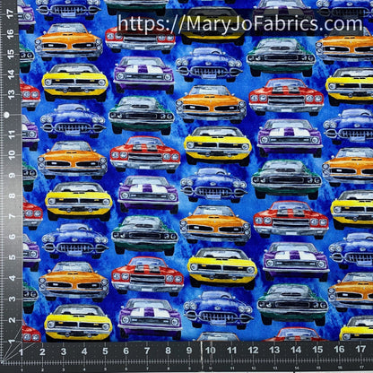 Muscle Car Fabric 24174 Road Runners Blue - Mary Jo Fabrics