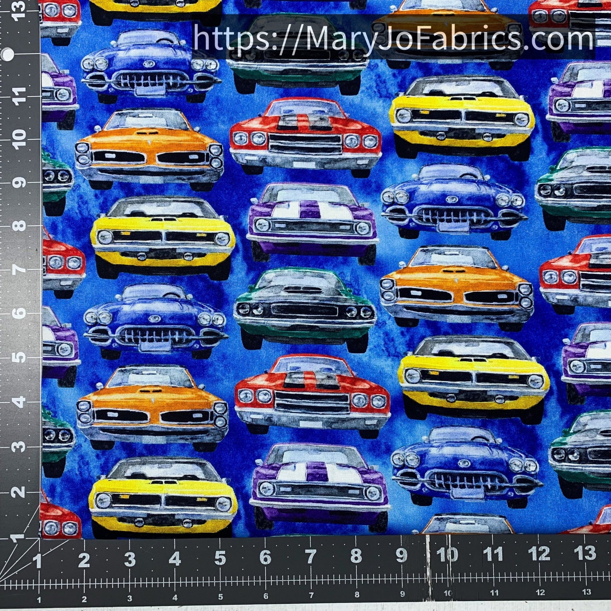 Muscle Car Fabric 24174 Road Runners Blue - Mary Jo Fabrics