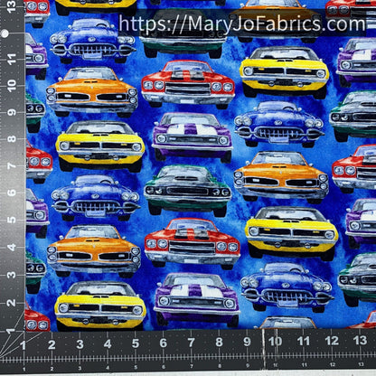 Muscle Car Fabric 24174 Road Runners Blue - Mary Jo Fabrics