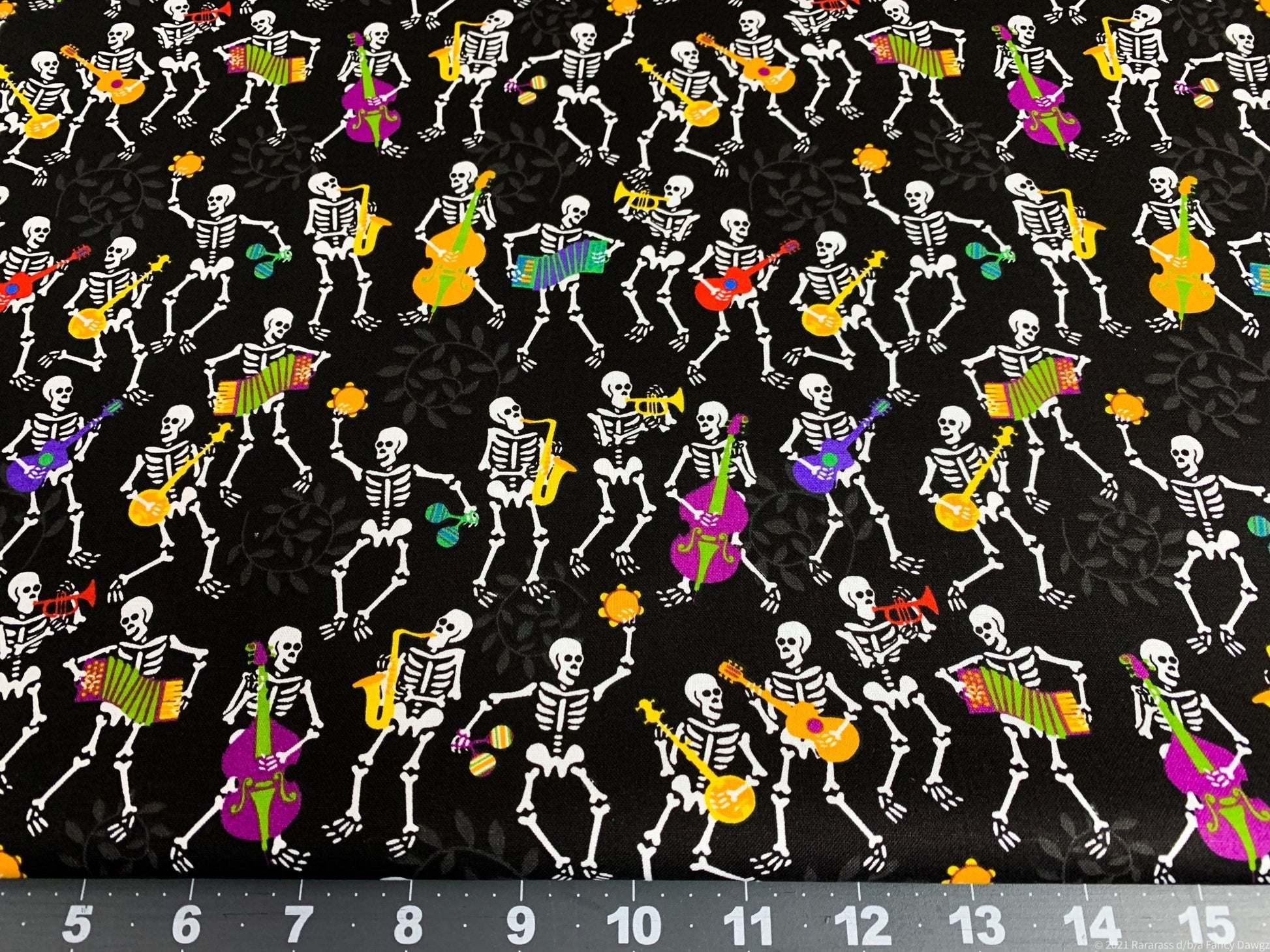 Musical Skeleton fabric Halloween fabric - Mary Jo Fabrics