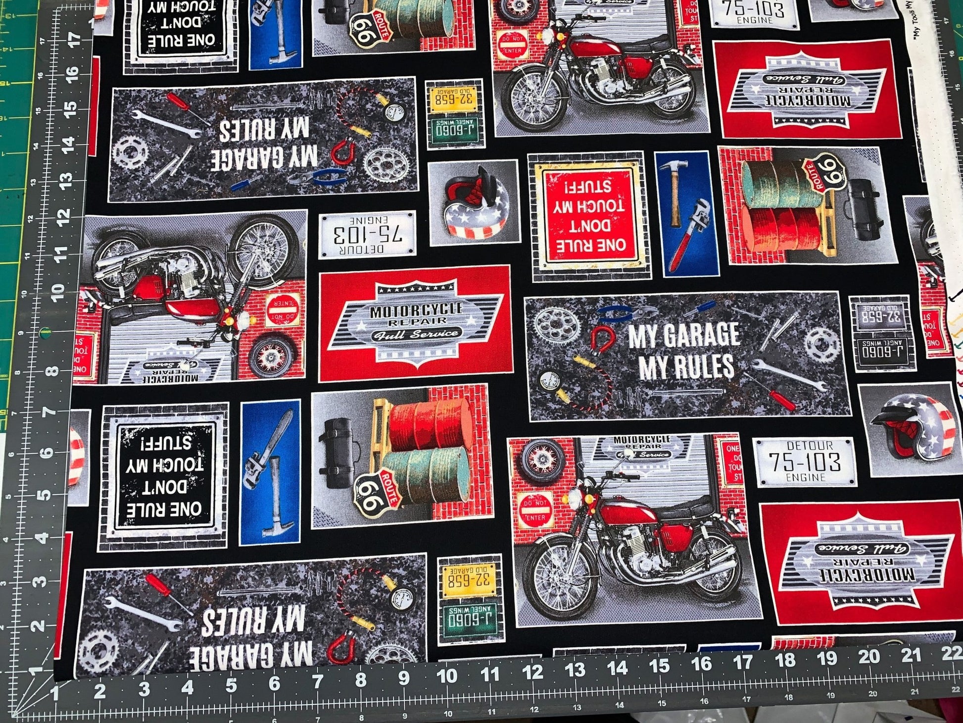 My Tools My Rules Motorcycle fabric 518 - 99 Patchwork - Mary Jo Fabrics