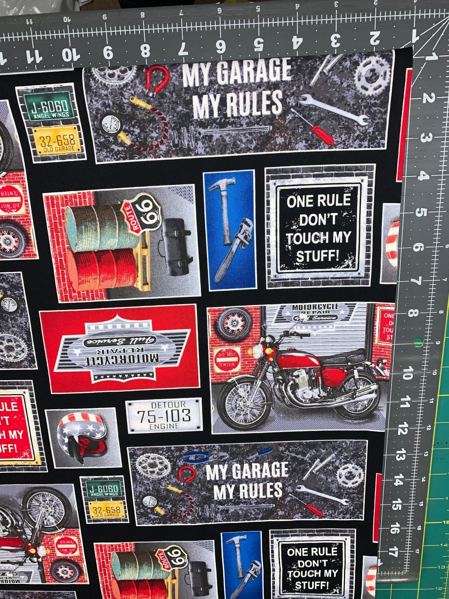 My Tools My Rules Motorcycle fabric 518 - 99 Patchwork - Mary Jo Fabrics