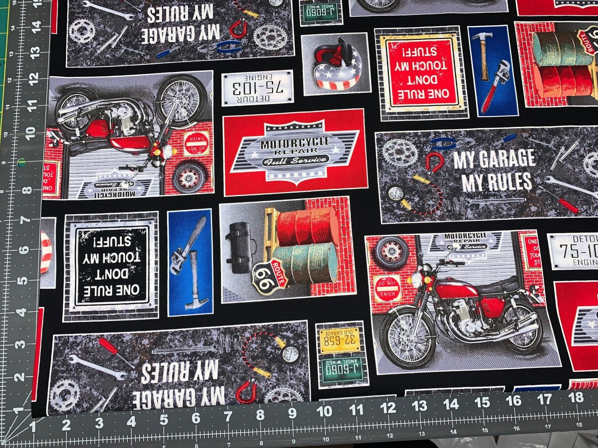 My Tools My Rules Motorcycle fabric 518 - 99 Patchwork - Mary Jo Fabrics