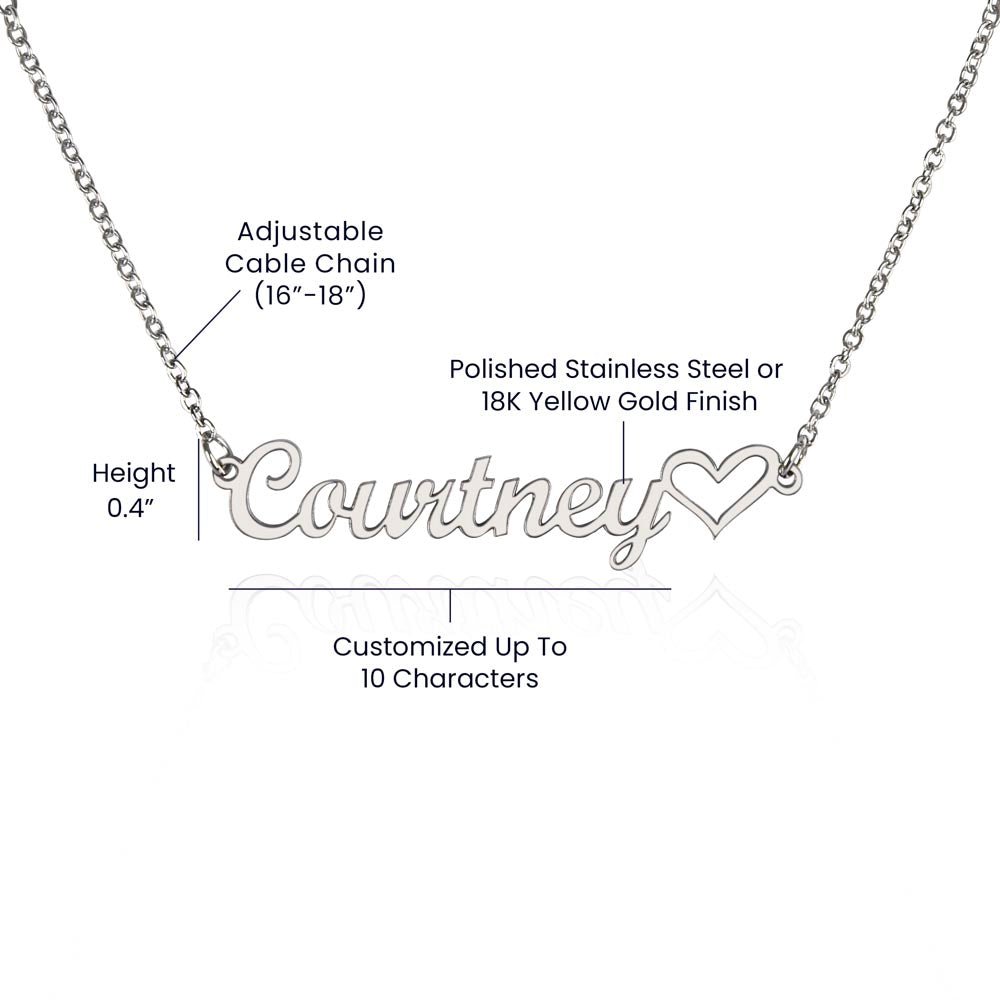Name Necklace with Heart 16 to 18 inches - Mary Jo Fabrics