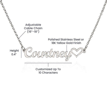 Name Necklace with Heart 16 to 18 inches - Mary Jo Fabrics
