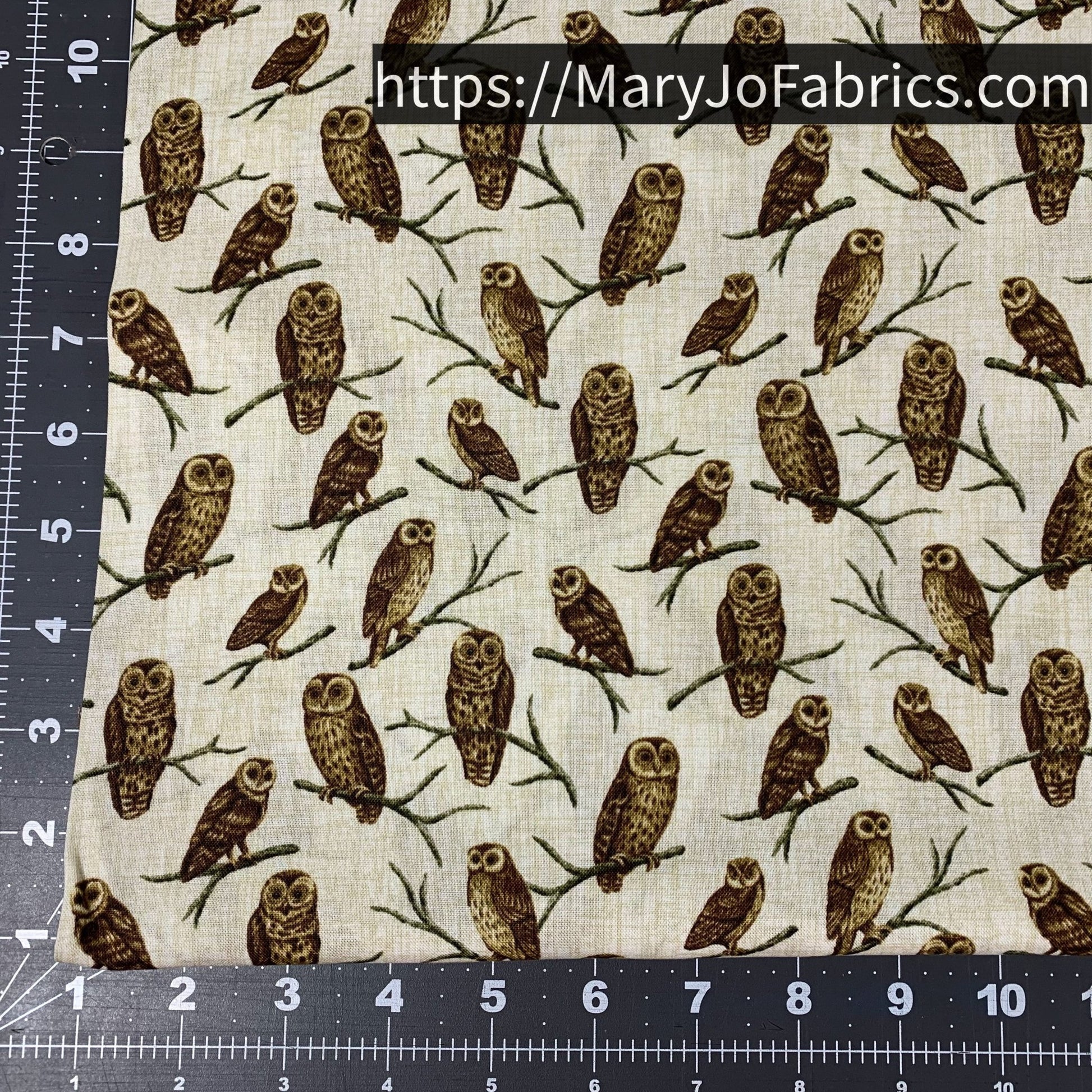 Natural Owl Fabric C7650 Barn Owls on Beige - Mary Jo Fabrics