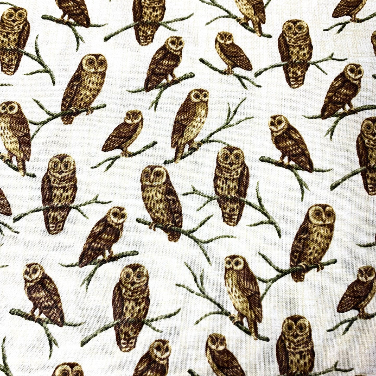 Natural Owl Fabric C7650 Barn Owls on Beige - Mary Jo Fabrics
