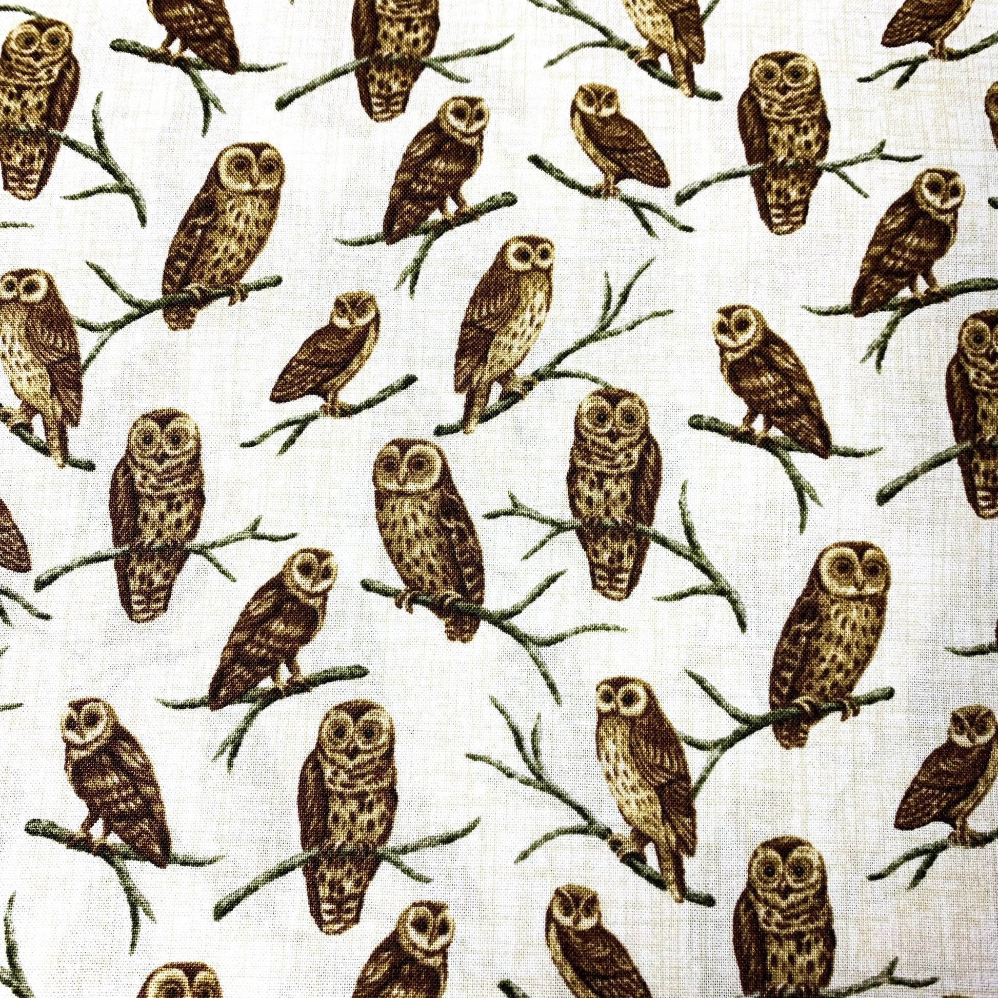 Natural Owl Fabric C7650 Barn Owls on Beige - Mary Jo Fabrics