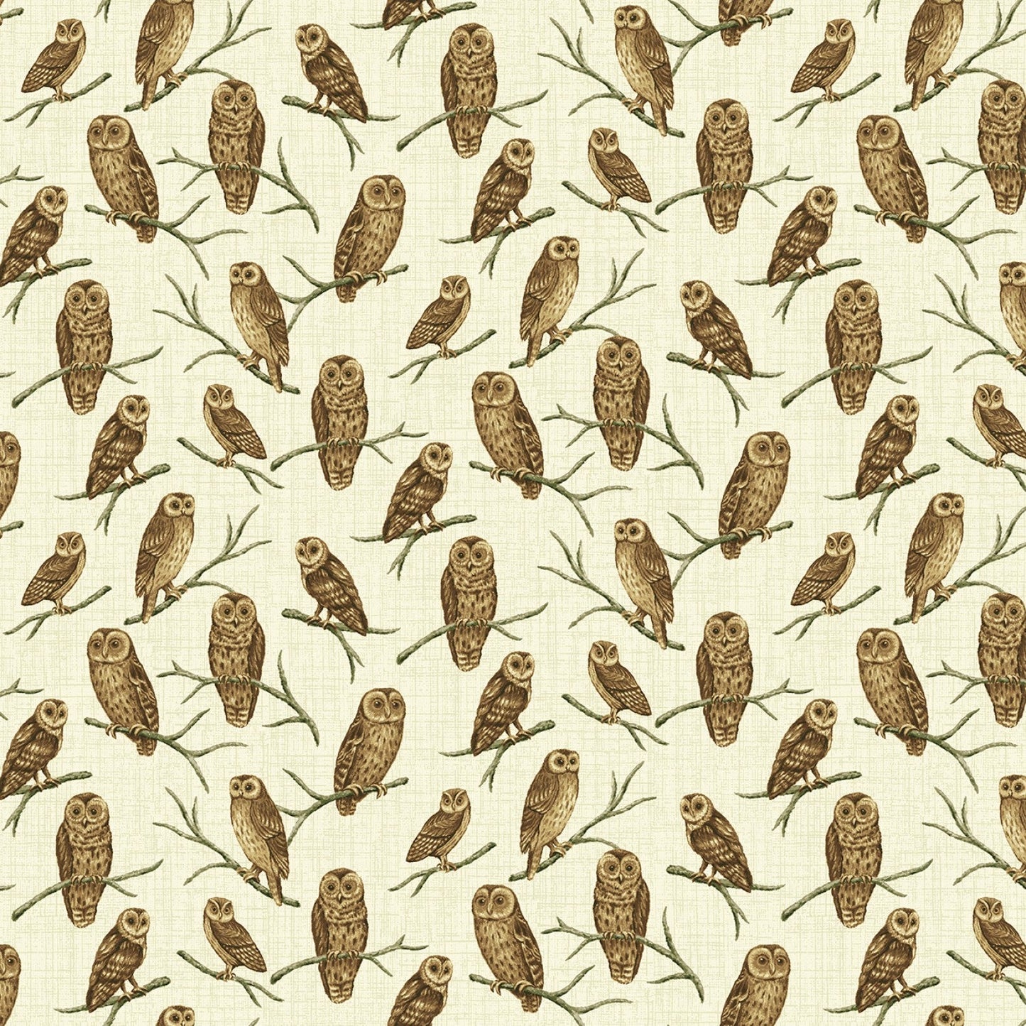Natural Owl Fabric C7650 Barn Owls on Beige - Mary Jo Fabrics