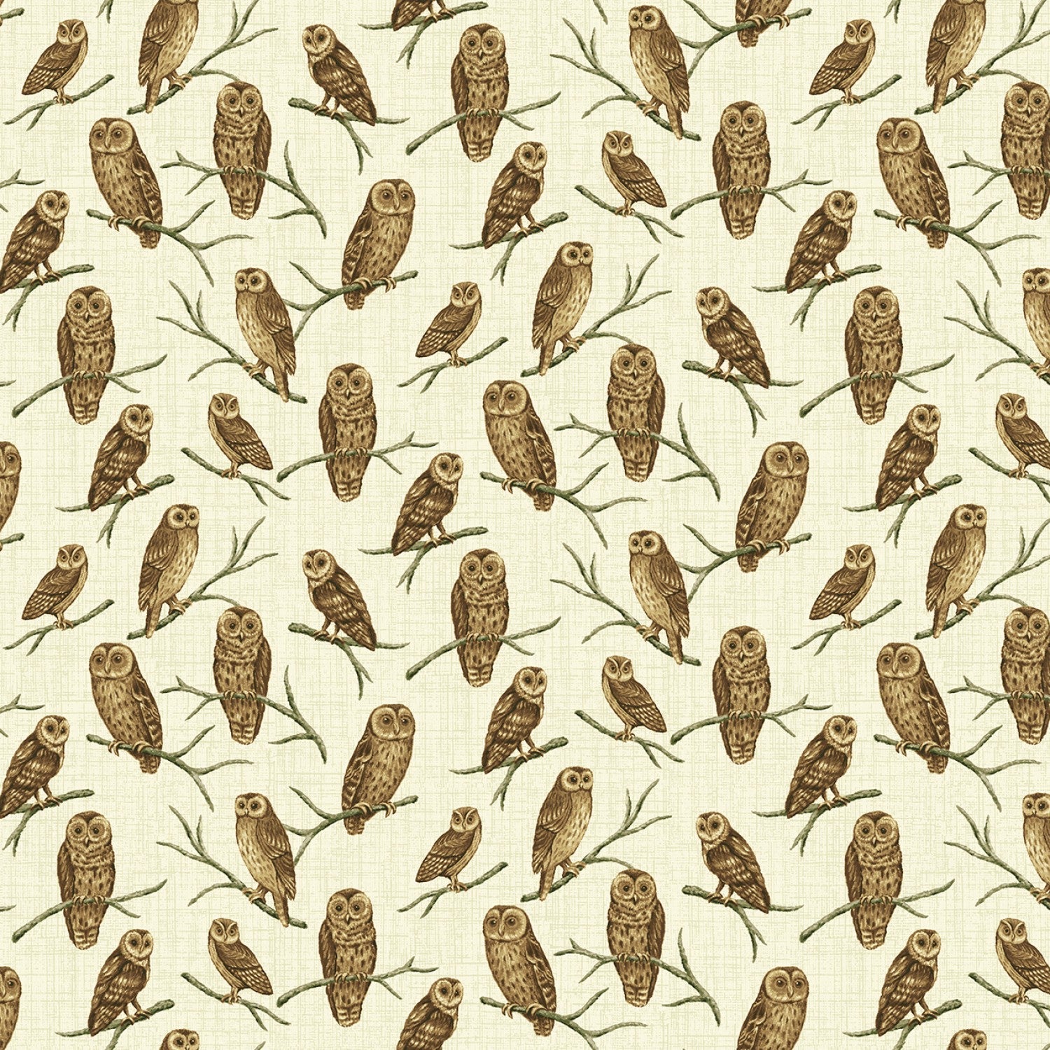 Natural Owl Fabric C7650 Barn Owls on Beige - Mary Jo Fabrics