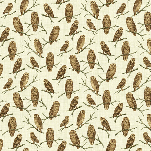 Natural Owl Fabric C7650 Barn Owls on Beige - Mary Jo Fabrics