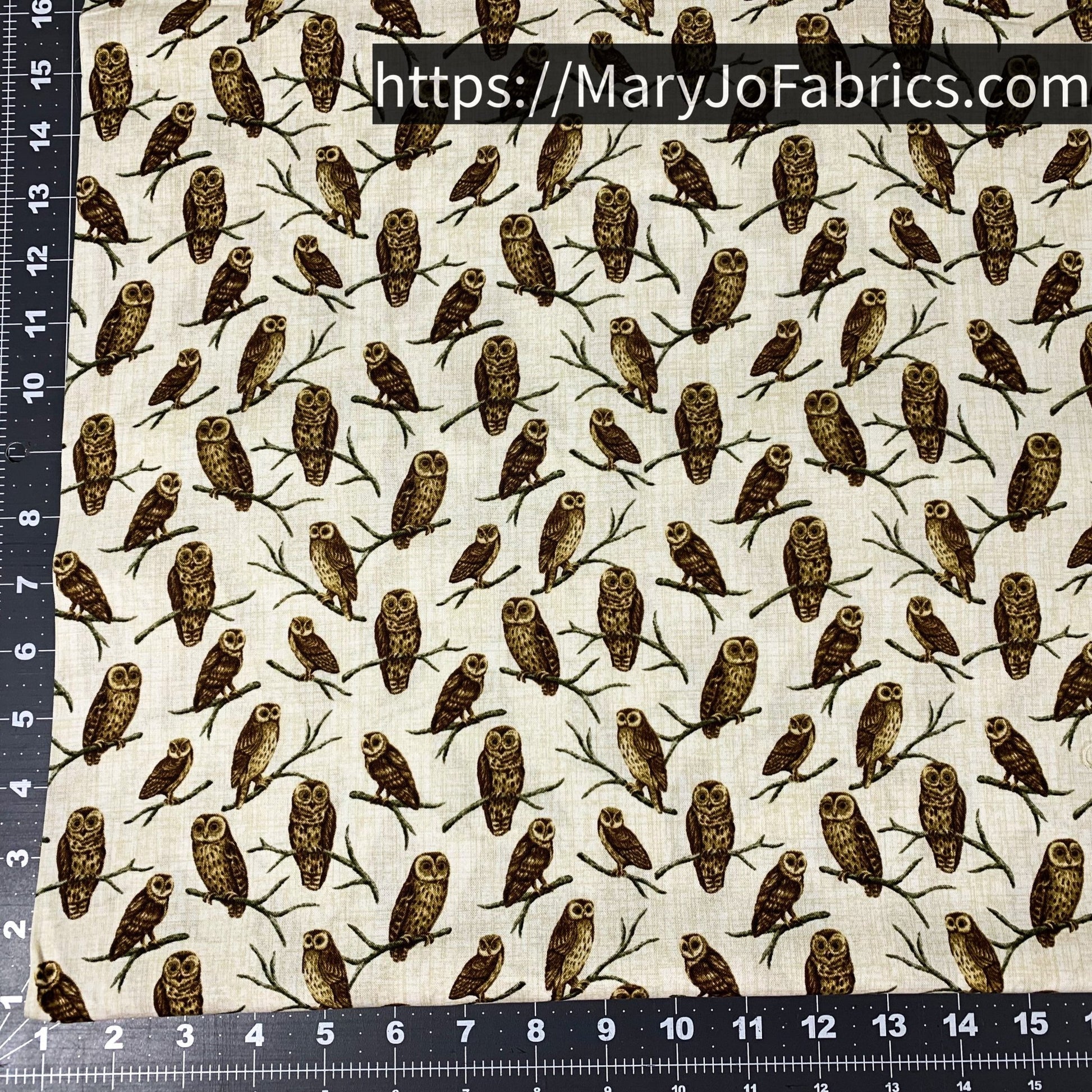 Natural Owl Fabric C7650 Barn Owls on Beige - Mary Jo Fabrics