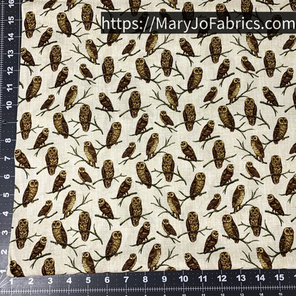 Natural Owl Fabric C7650 Barn Owls on Beige - Mary Jo Fabrics