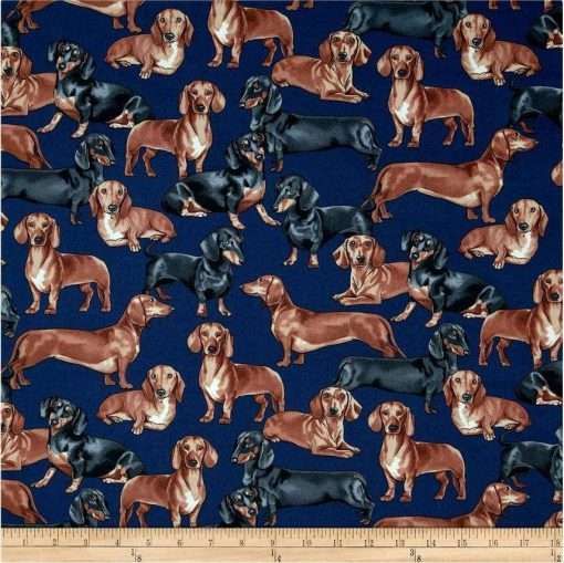 Navy Dachshund Dog Fabric C3190 Dachshunds Puppy Dogs - Mary Jo Fabrics