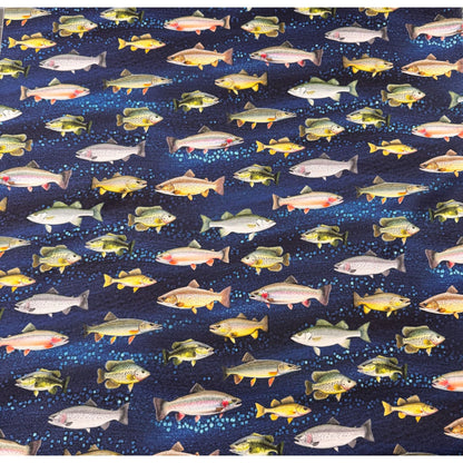 Navy Freshwater Fish fabric CD2640 Lakeside Cabin - Mary Jo Fabrics