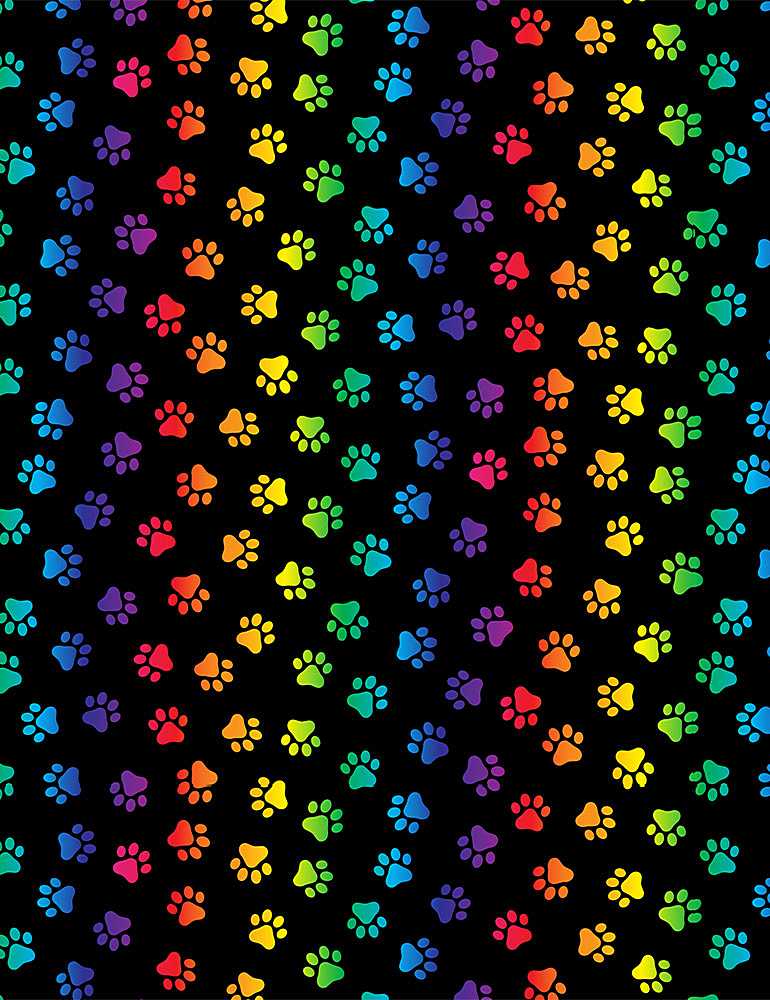 Neon Cat Paw fabric Allover animal paws - Mary Jo Fabrics