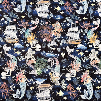 Ocean Song Mermaid Fabric 54693 - 2 Deep Sea A Mermaid's Tale - Mary Jo Fabrics