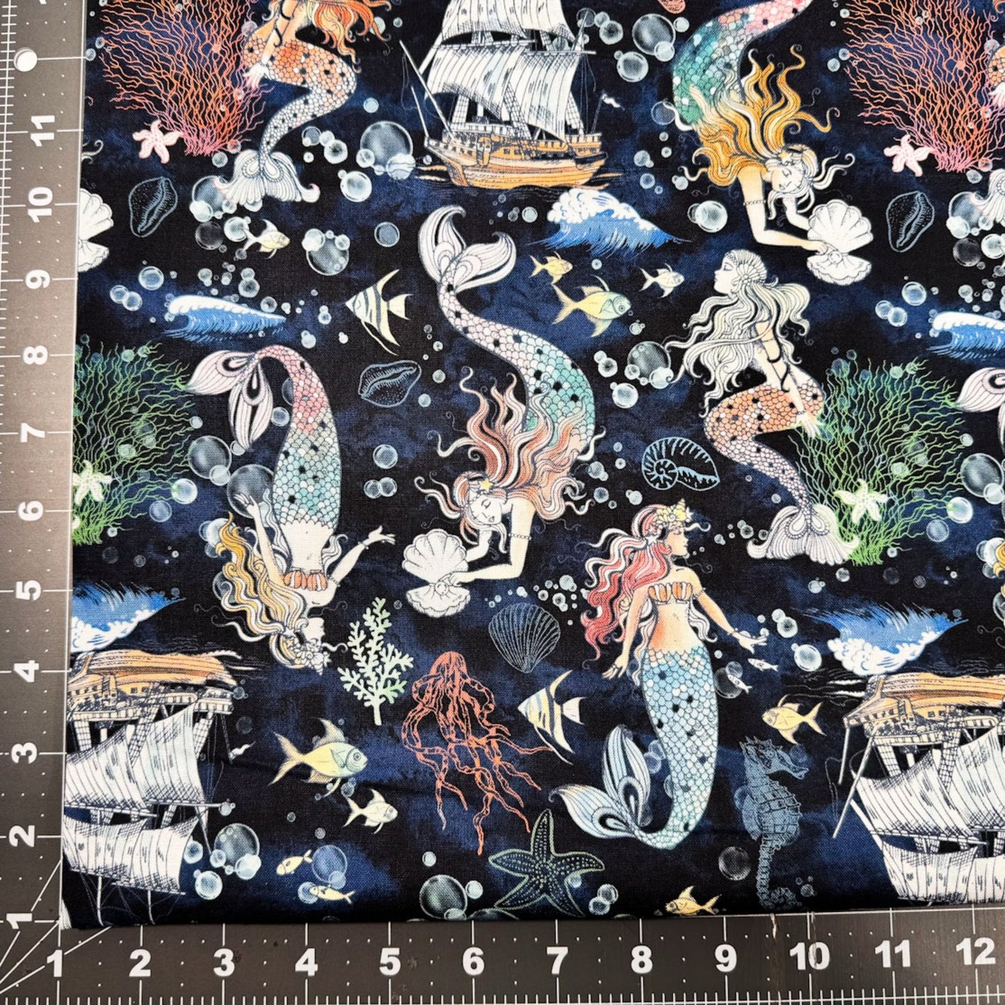 Ocean Song Mermaid Fabric 54693 - 2 Deep Sea A Mermaid's Tale - Mary Jo Fabrics